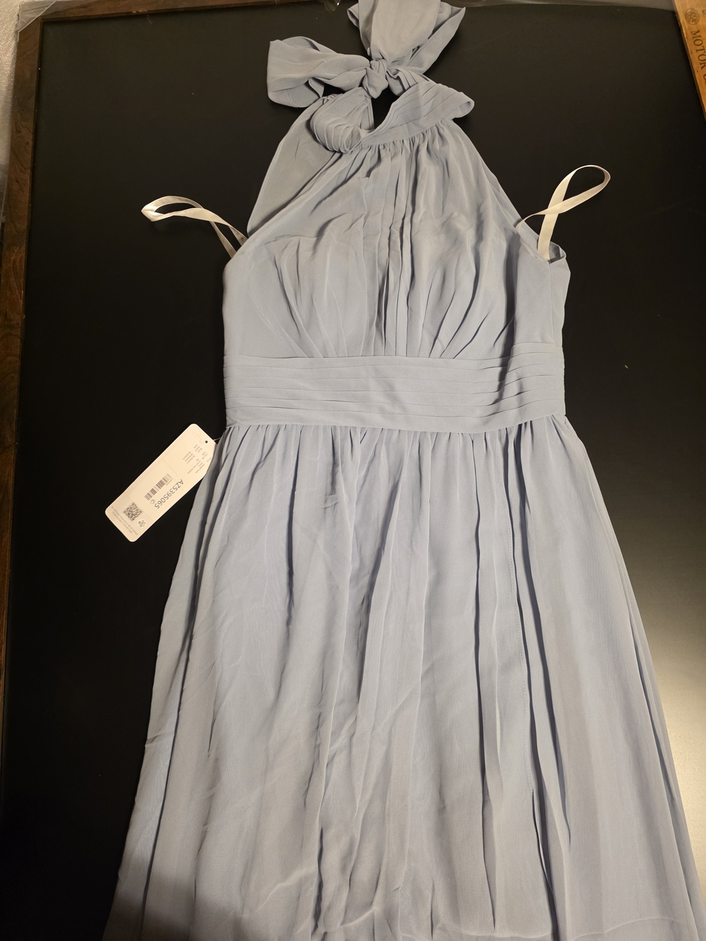 Azazie Dusty Blue Halter Chiffon Bridesmaid Dress